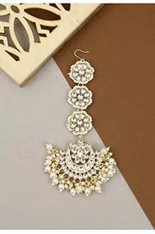 Traditional Matte Finish Floral Beaded Manng Tikka Studded with Kundan & Faux Pearls for Women/Girls