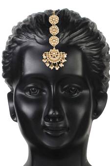 Traditional Matte Finish Floral Beaded Manng Tikka Studded with Kundan & Faux Pearls for Women/Girls