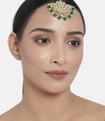 Ethnic Matte Finish Traditional Kundan Studded Maang Tikka with Pearls for Women/Girls 