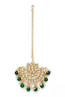 Ethnic Matte Finish Traditional Kundan Studded Maang Tikka with Pearls for Women/Girls 