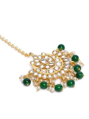 Ethnic Matte Finish Traditional Kundan Studded Maang Tikka with Pearls for Women/Girls  3