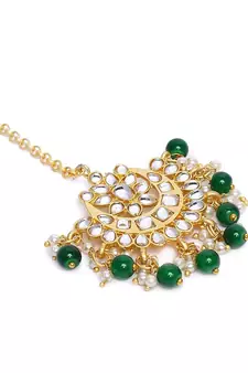 Ethnic Matte Finish Traditional Kundan Studded Maang Tikka with Pearls for Women/Girls 