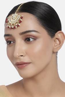 Ethnic Matte Finish Traditional Kundan Studded Maang Tikka with Pearls for Women/Girls (T2861M)