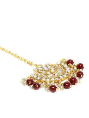 Ethnic Matte Finish Traditional Kundan Studded Maang Tikka with Pearls for Women/Girls  3