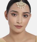 Ethnic Matte Finish Traditional Kundan Studded Maang Tikka with Pearls for Women/Girls 