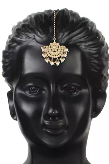Ethnic Matte Finish Traditional Kundan Studded Maang Tikka with Pearls for Women/Girls 