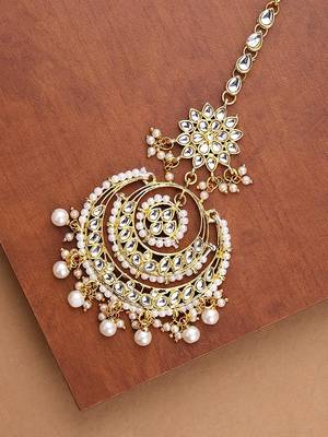 Traditional Kundan Studded with Pearls Maang Tikka for Women/Girls (T2038W) 2