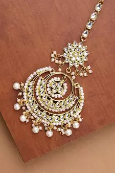 Traditional Kundan Studded with Pearls Maang Tikka for Women/Girls (T2038W)