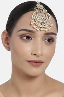 Traditional Kundan Studded with Pearls Maang Tikka for Women/Girls (T2038W)