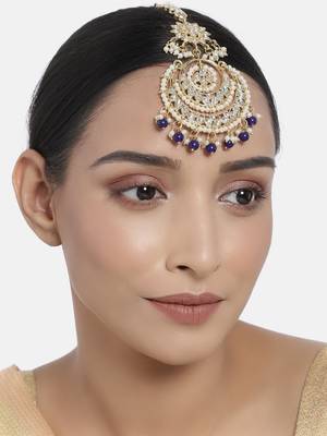 Traditional Kundan Studded with Pearls Maang Tikka for Women/Girls  1