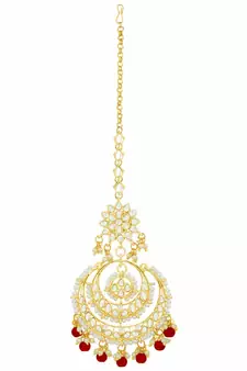 Traditional Kundan Studded with Pearls Maang Tikka for Women/Girls 
