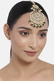 Traditional Kundan Studded with Pearls Maang Tikka for Women/Girls (T2038G)