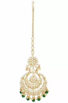 Traditional Kundan Studded with Pearls Maang Tikka for Women/Girls 