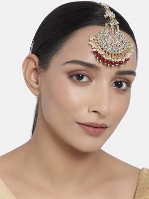 Traditional Kundan & Stone Studded Maang Tikka for Women & Girls  1