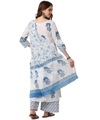 White Cotton Anarkali Printed Kurta Palazzo and Dupatta Set 3
