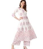 White Cotton Anarkali Printed Kurta Palazzo Set