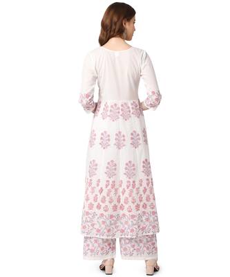 White Cotton Anarkali Printed Kurta Palazzo Set 3