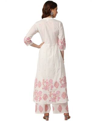 White Cotton Anarkali Printed Kurta Palazzo Set 3