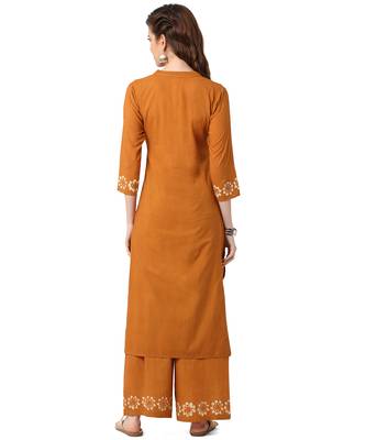 Mustard Cotton Straight Block Printed Kurta Palazzo Set 3