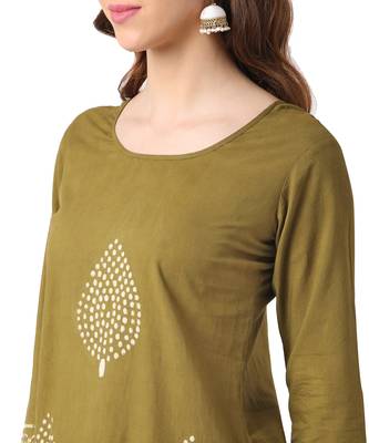 Green Cotton Straight Block Printed Kurta Palazzo Set 4