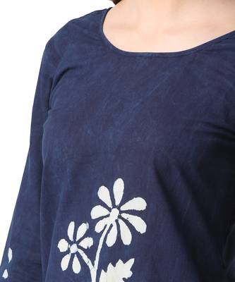 Navy Blue Cotton Straight Block Printed Kurta Palazzo Set 4