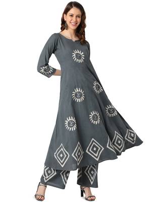 Teal Cotton Anarkali Block Printed Kurta Palazzo Set 1