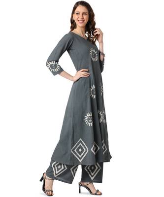 Teal Cotton Anarkali Block Printed Kurta Palazzo Set 2