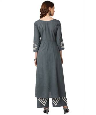 Teal Cotton Anarkali Block Printed Kurta Palazzo Set 3