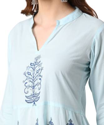 Blue Cotton Anarkali Block Printed Kurta Palazzo Set 4