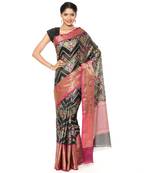 Black woven katan silk saree with blouse