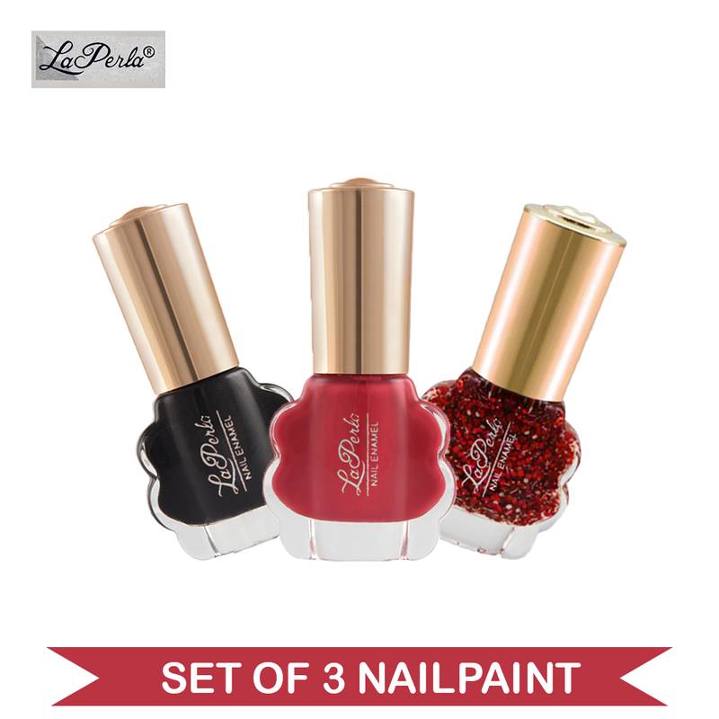 La Perla  CH Flower  Nail Paint  Black Matte Red Glitter Red Matte