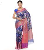 Blue woven katan silk saree with blouse