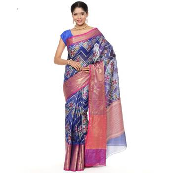 Blue woven katan silk saree with blouse 2