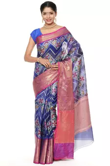 Blue woven katan silk saree with blouse