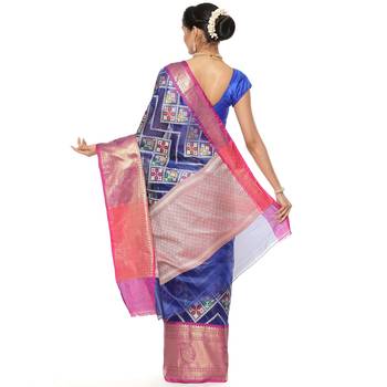 Blue woven katan silk saree with blouse 3