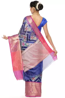 Blue woven katan silk saree with blouse