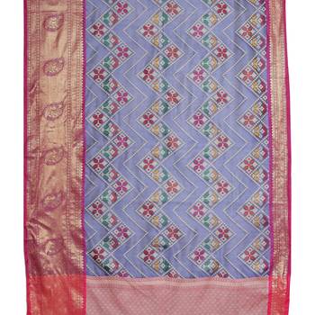 Blue woven katan silk saree with blouse 4
