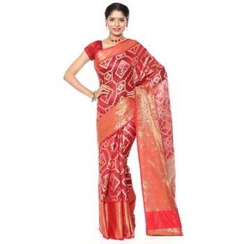Maroon woven katan silk saree with blouse 1
