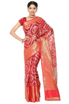 Maroon woven katan silk saree with blouse