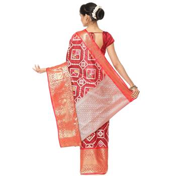 Maroon woven katan silk saree with blouse 3