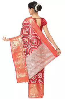 Maroon woven katan silk saree with blouse