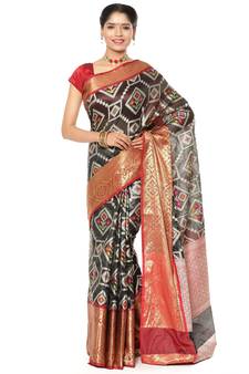 Black woven katan silk saree with blouse
