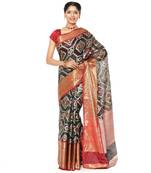 Black woven katan silk saree with blouse