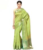 Green woven katan silk saree with blouse
