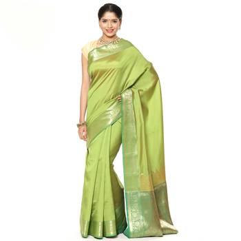 Green woven katan silk saree with blouse 2