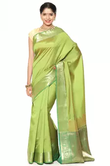 Green woven katan silk saree with blouse