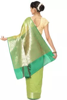 Green woven katan silk saree with blouse