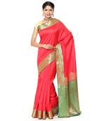 Red woven katan silk saree with blouse