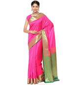Pink woven katan silk saree with blouse