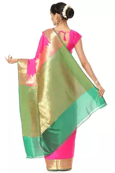 Pink woven katan silk saree with blouse